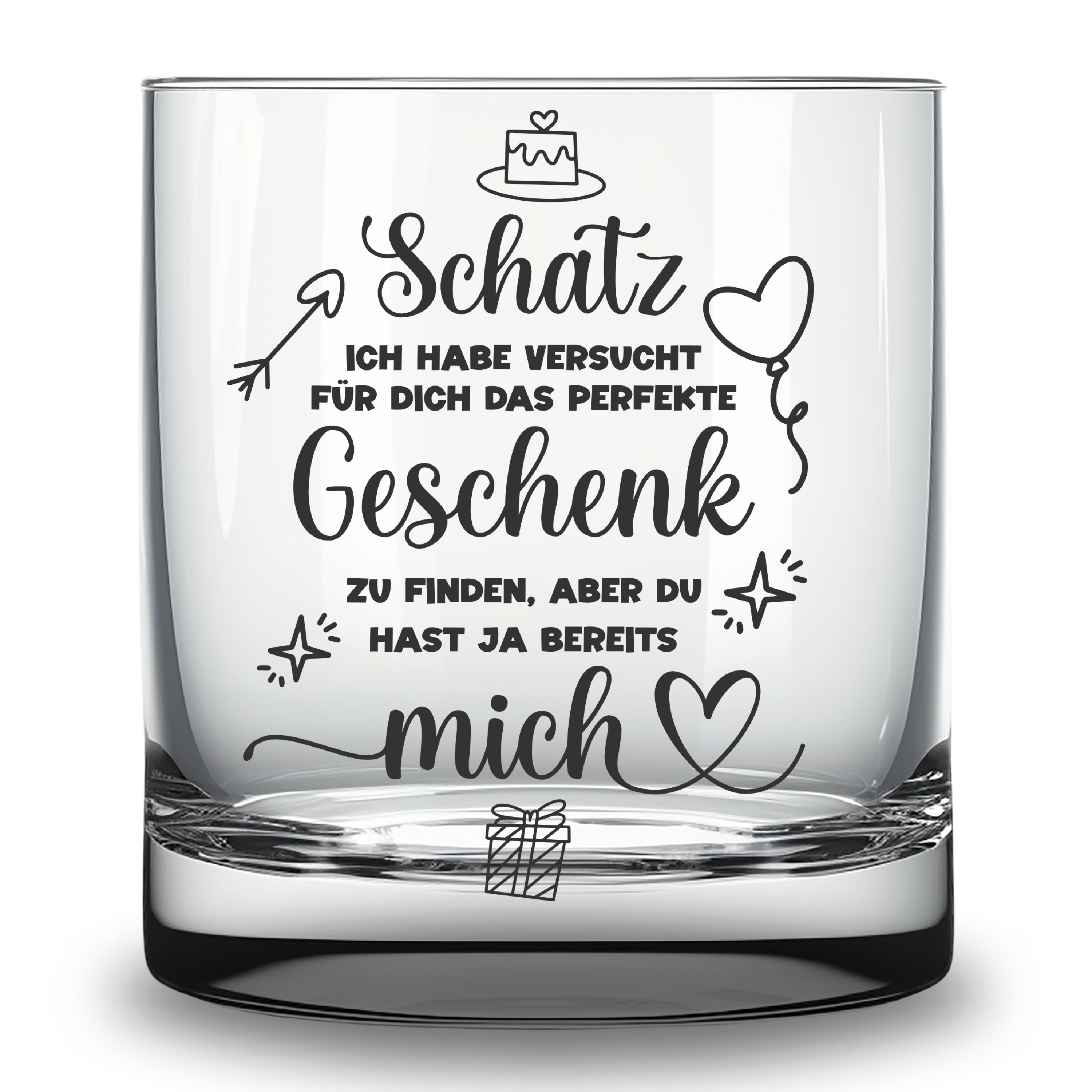 Glas mit Textgravur für den Partner