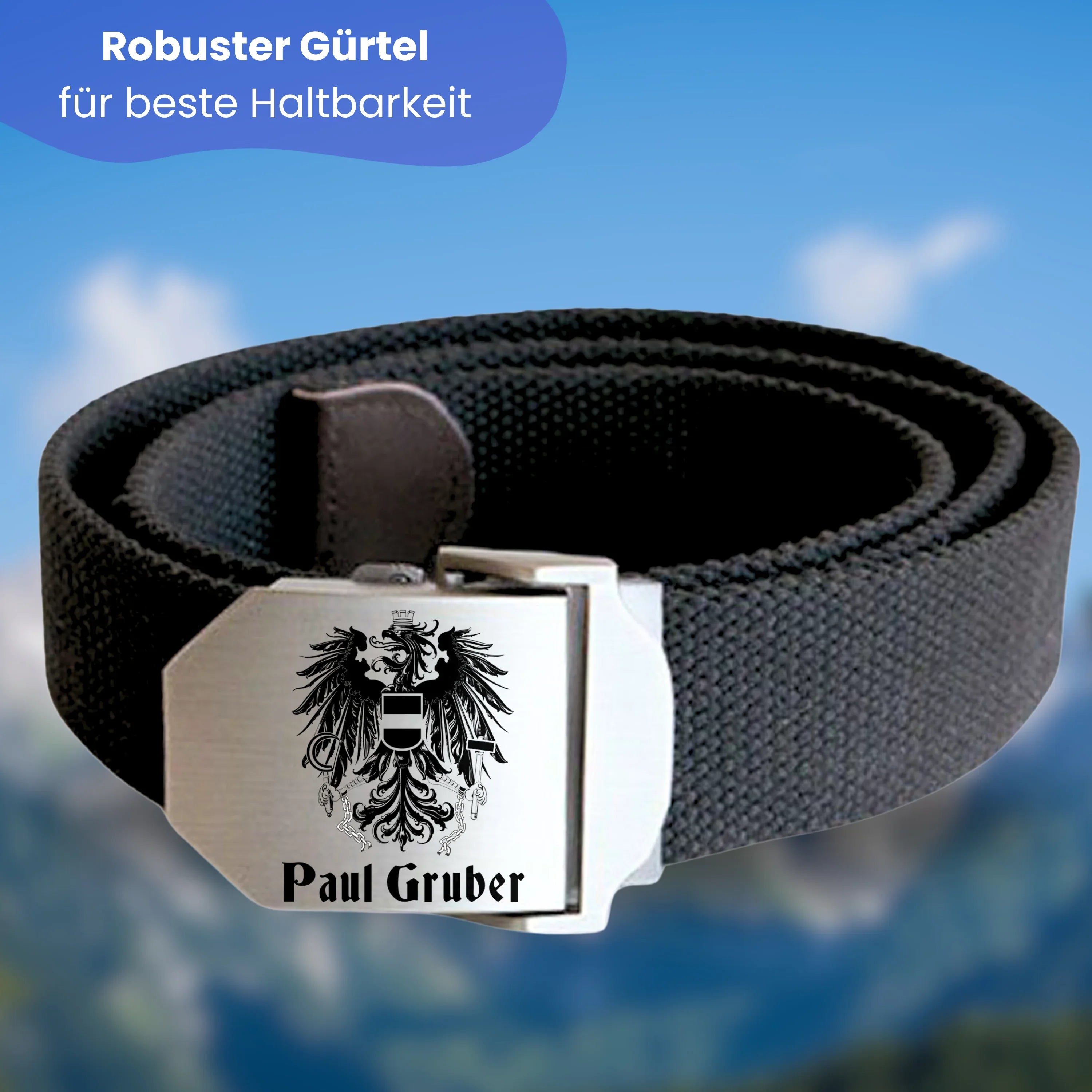Gürtel Stoff Workwear mit Gravur Österreich Adler und Text