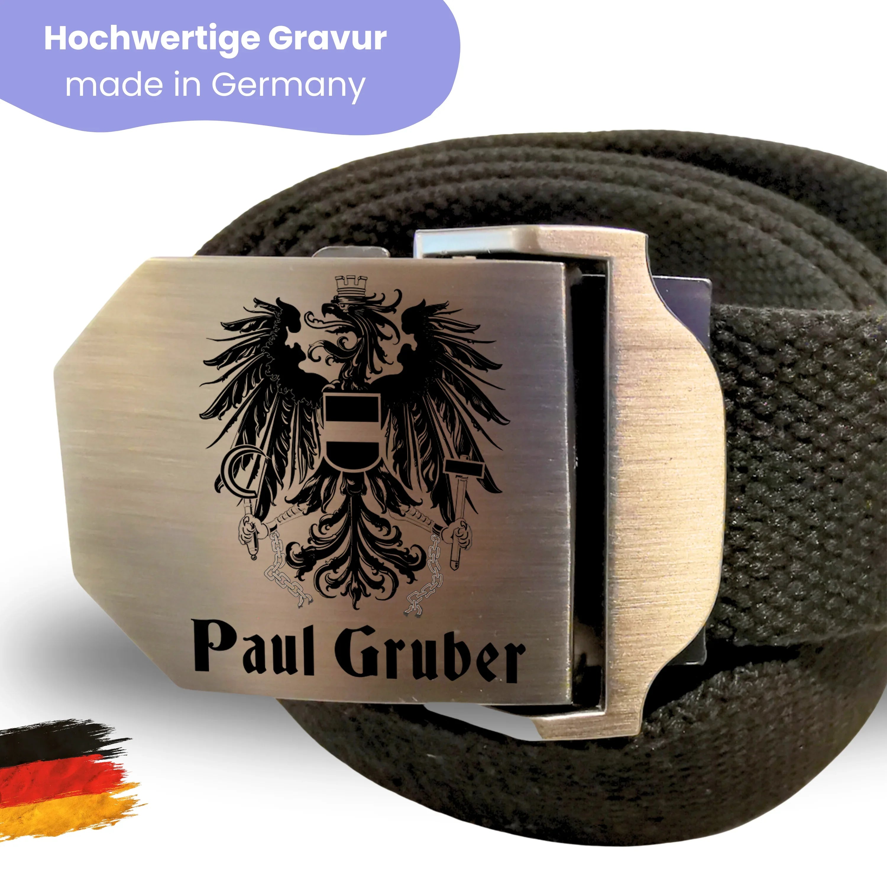 Gürtel Stoff Workwear mit Gravur Österreich Adler und Text