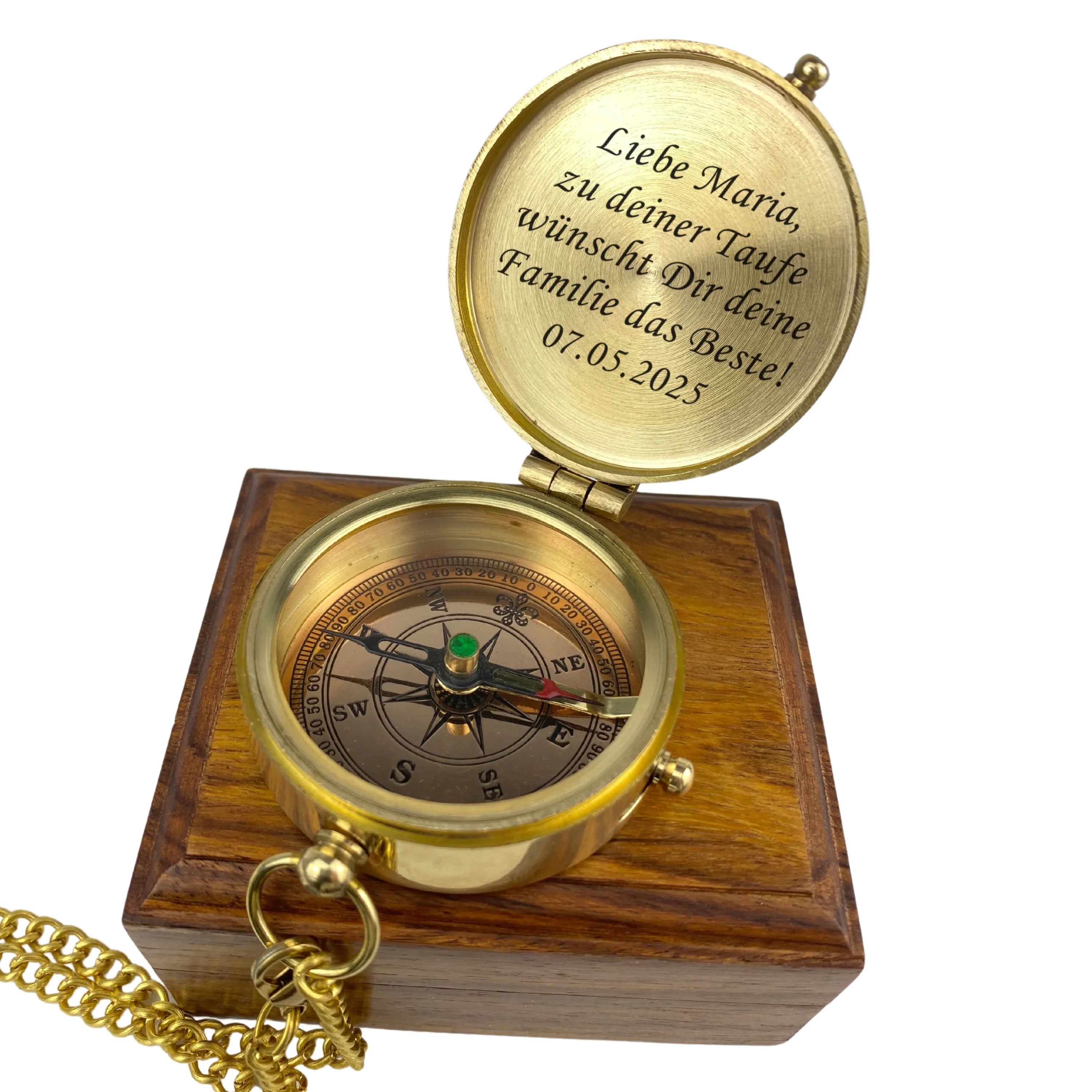 Kompass mit Gravur personalisierbar mit Wunschmotiv und Wunschtext als Geschenk. Persönliches Geschenk zur Taufe, Geburtstag, Hochzeit mit Bedeutung