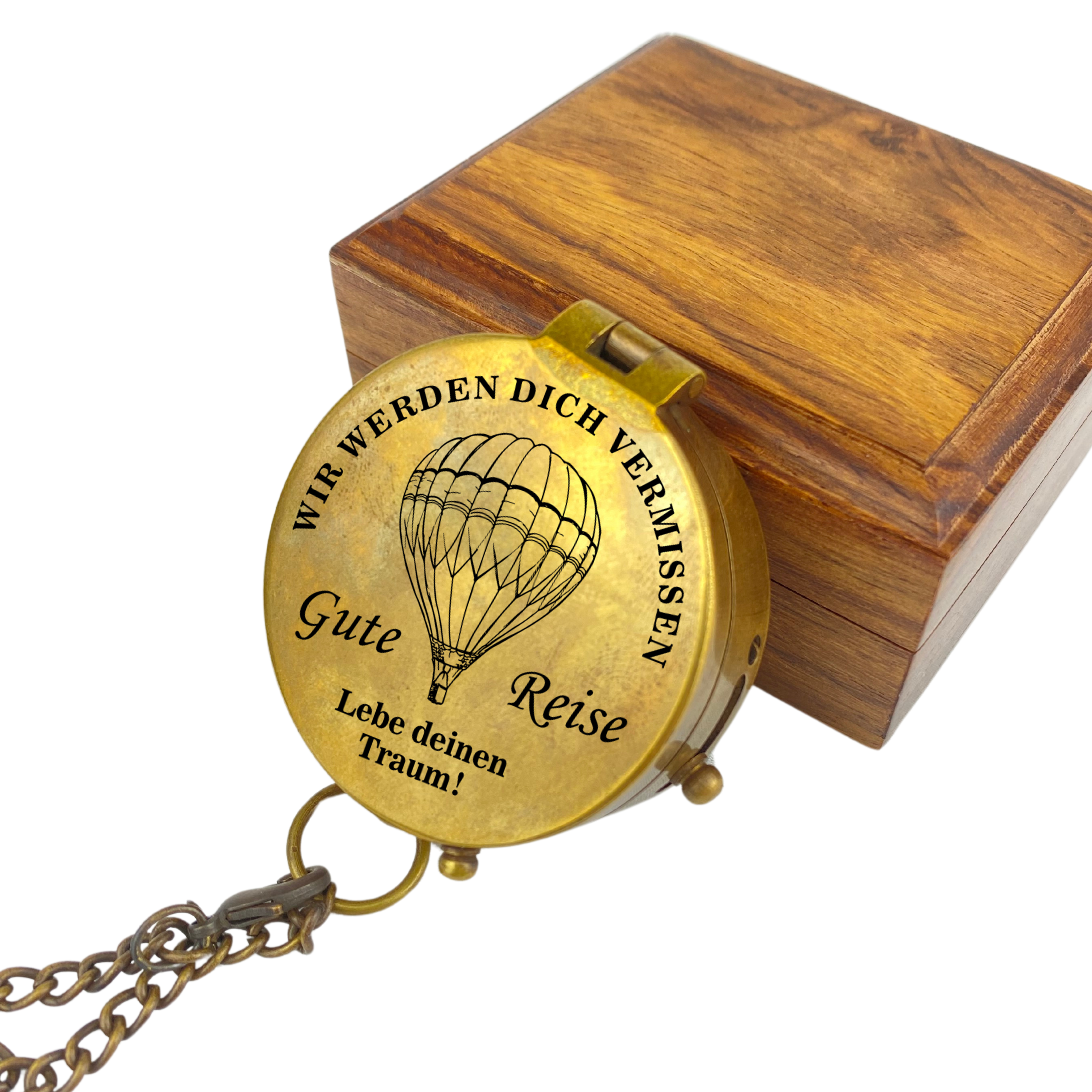 Kompass vintage mit Holzbox Geschenk Gravur Gute Reise