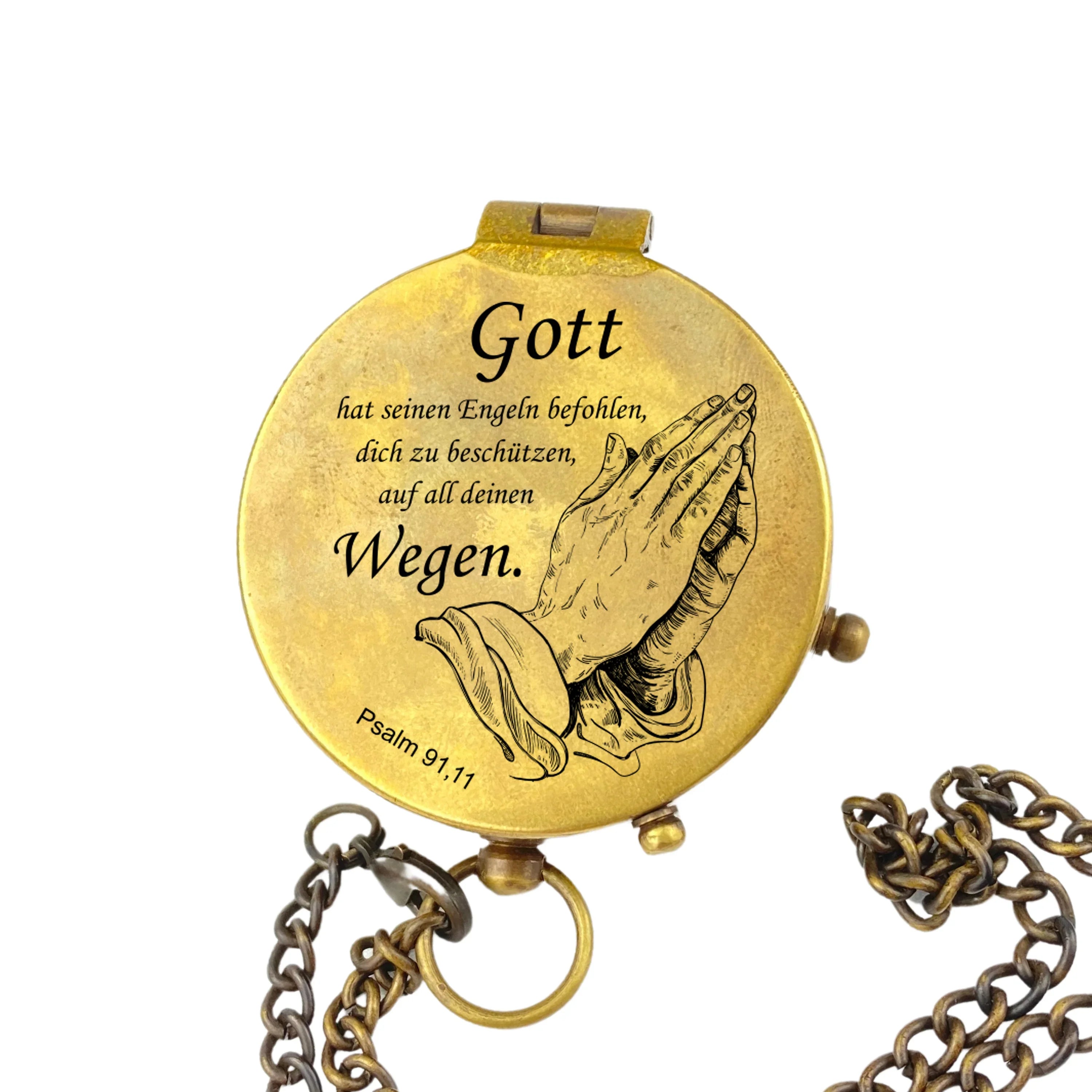 Kompass mit Gravur personalisierbar mit Wunschmotiv und Wunschtext als Geschenk - Gott hat seinen Engeln befohlen, dich zu beschützen. Personalisiertes Geschenk für Taufe oder andere Anlässe