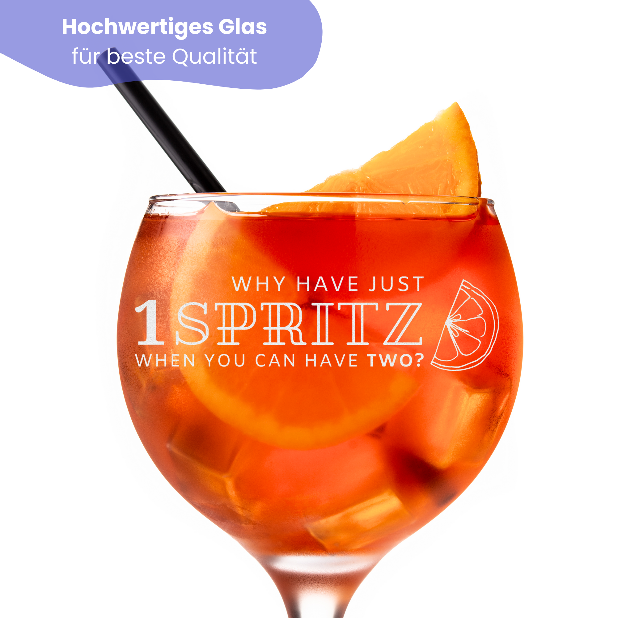 Aperol Glas with funny text engraving. Group of friends standing in the background 2