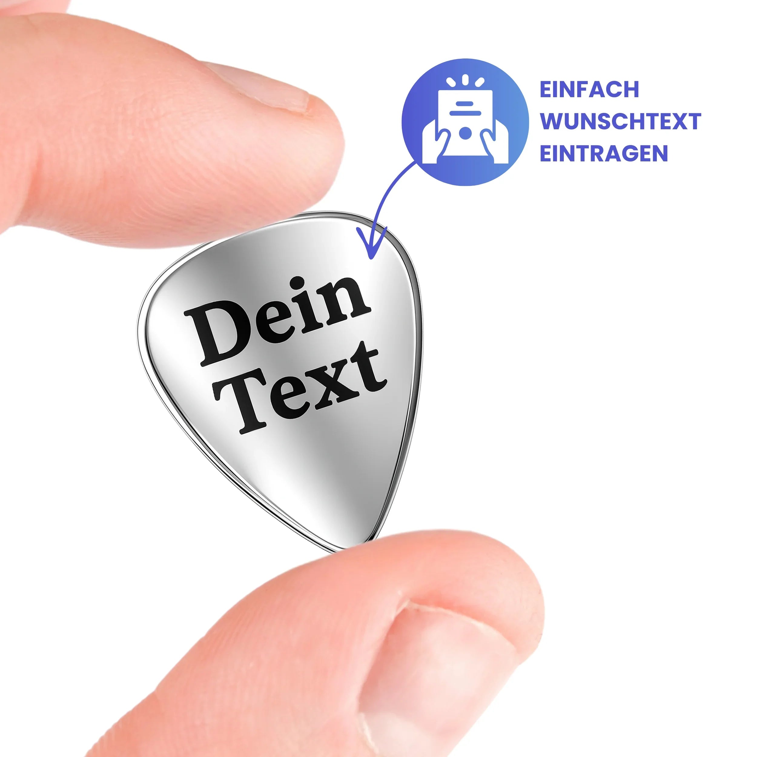 Edelstahl Plektrum mit Wunschtext Gravur