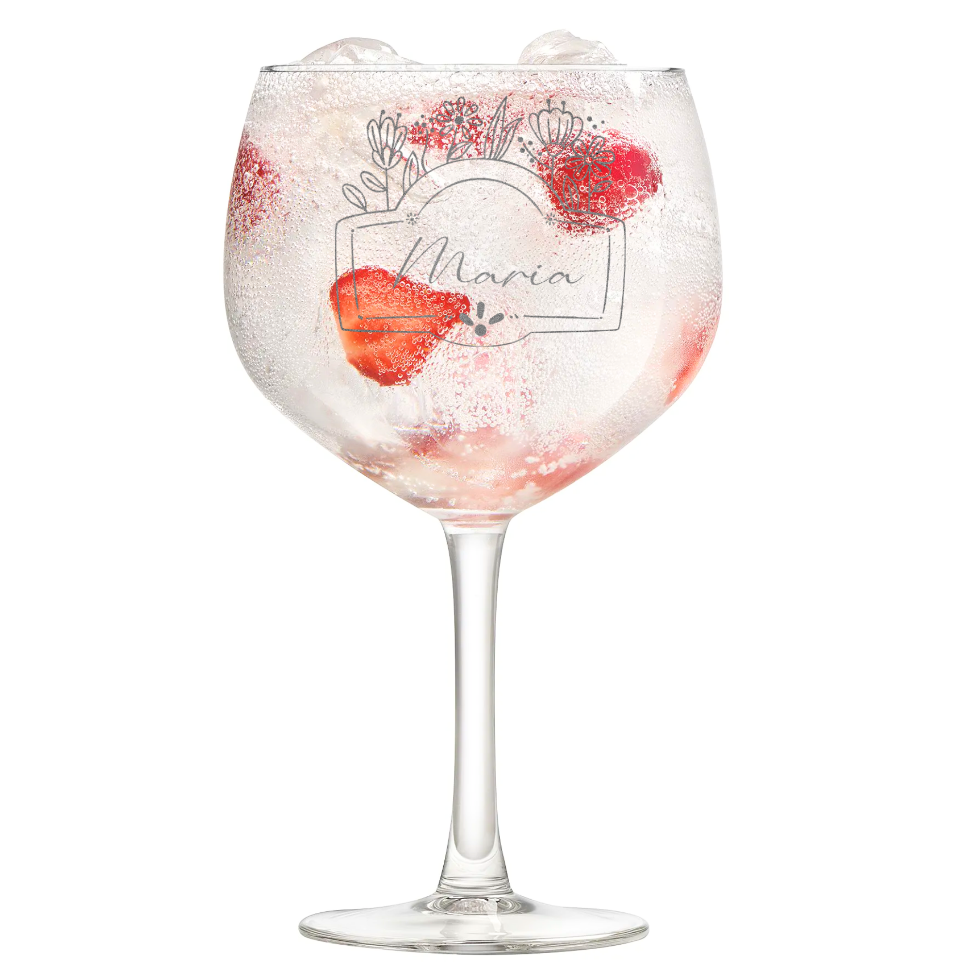 Gin-Glas mit Blumen- und Namensgravur 2
