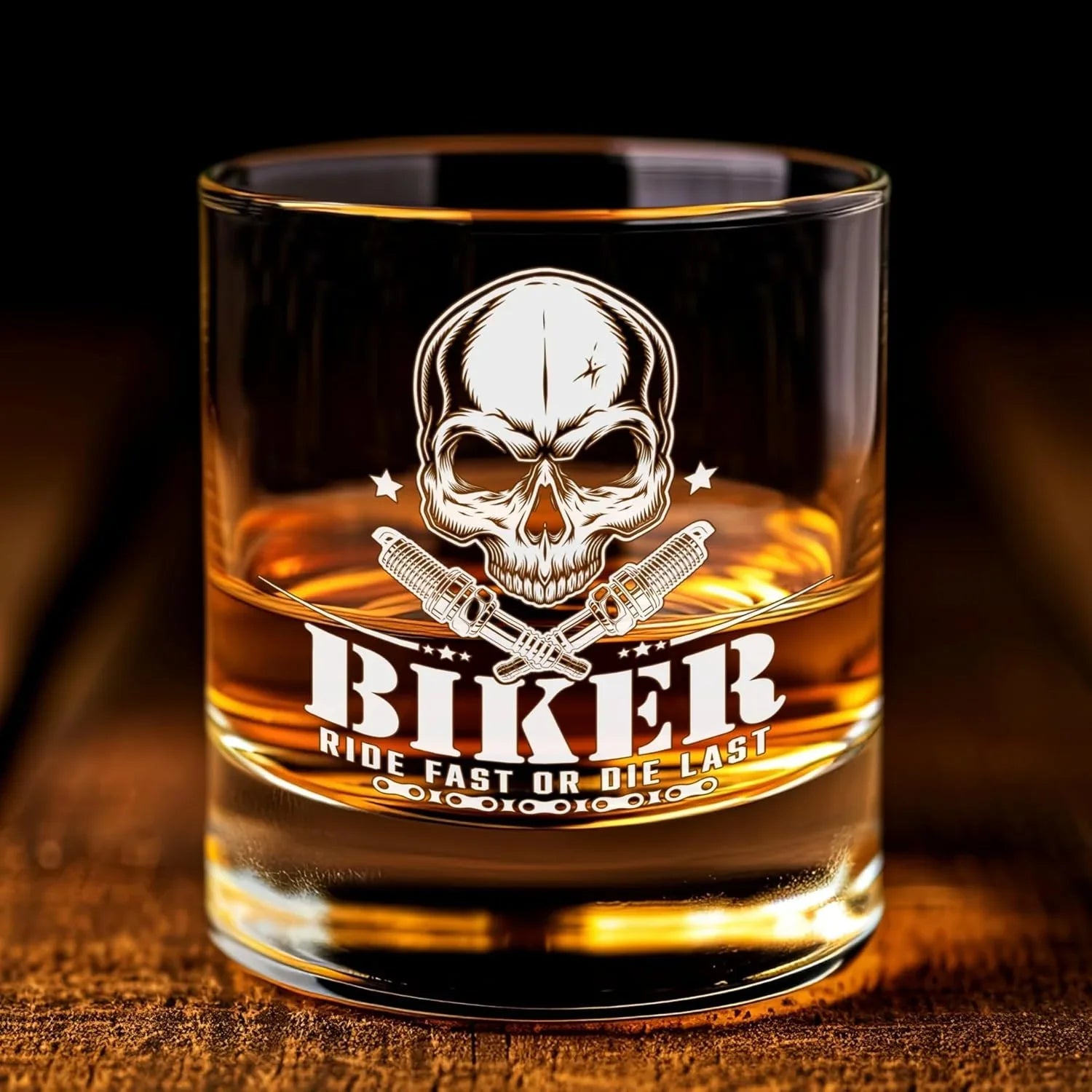 Glas mit Gravur Motorrad Biker Totenkopf