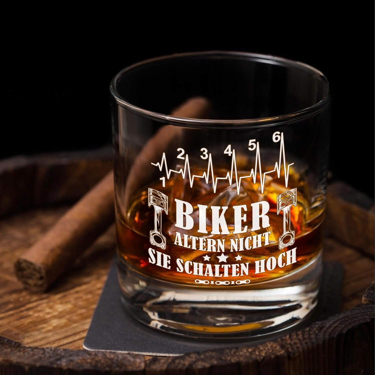 Glas mit Gravur Motorrad Herzschlag