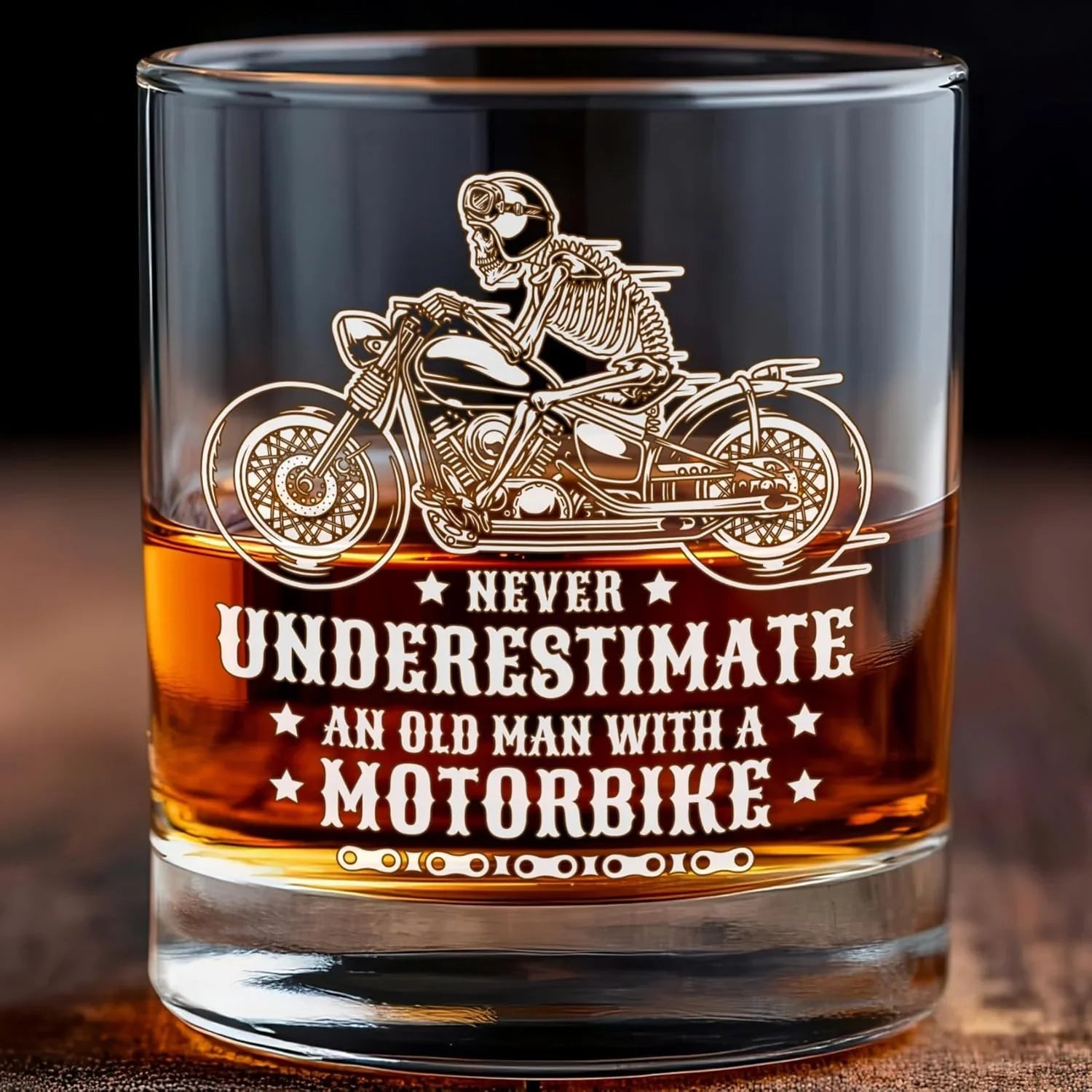 Glas mit Gravur Motorrad Skellett