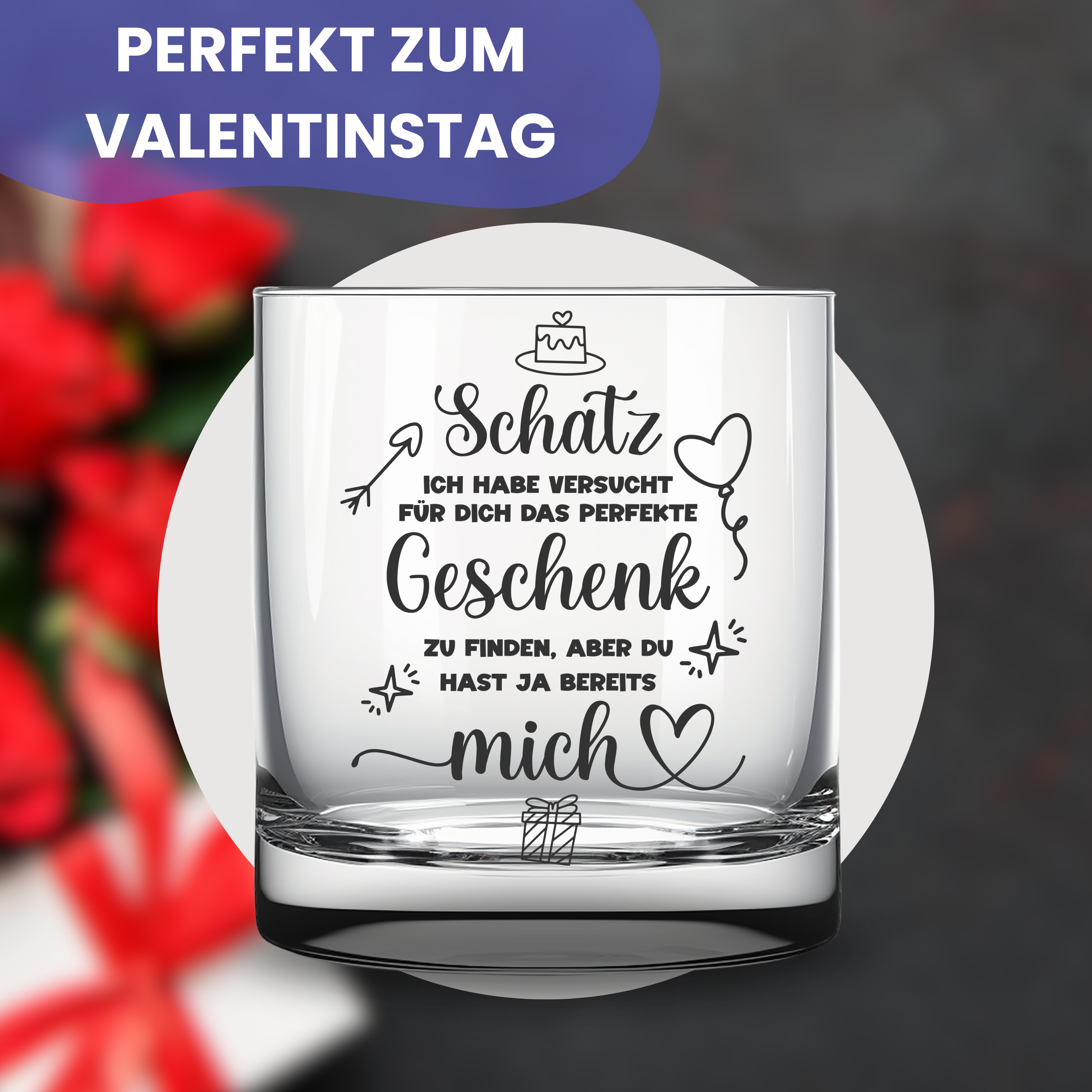 Glas mit Textgravur als Geschenk für den Partner