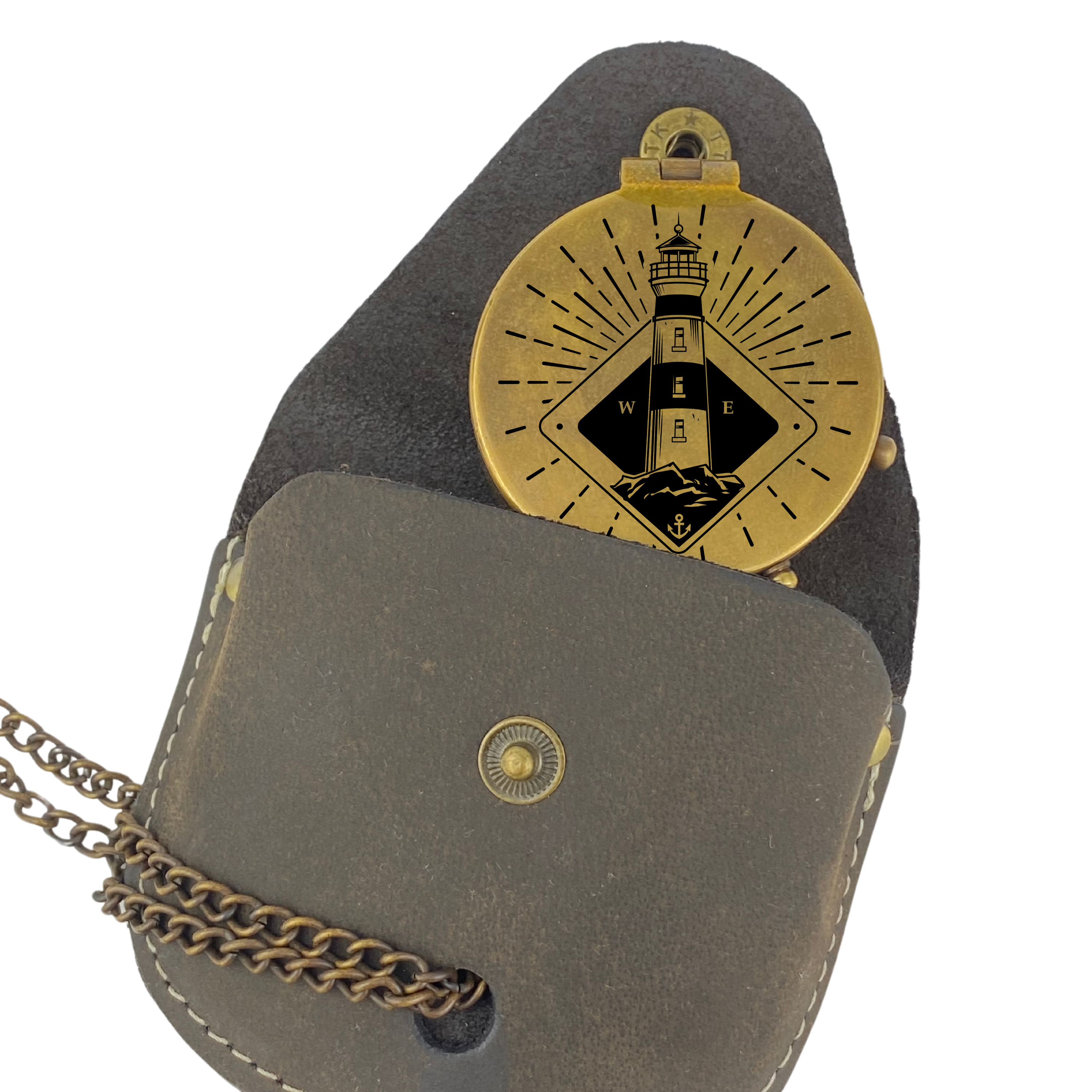 Kompass Vintage Messing mit Gravur Nautic Schiffahrt personalisiert Leuchtturm