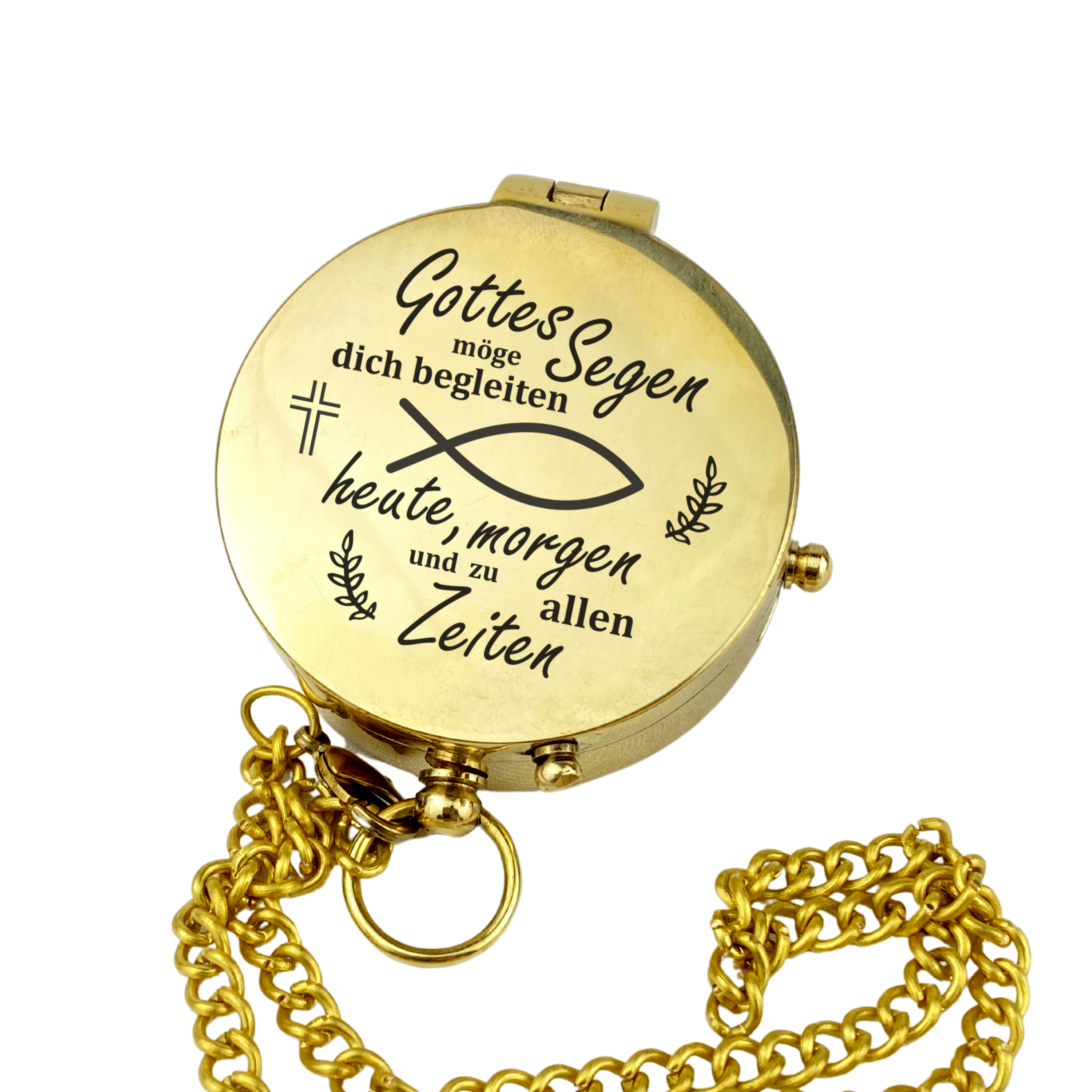 Kompass gold Messing mit Gravur Nautic Schiffahrt personalisiert Gottes Segen Kirche Taufe Geschenk
