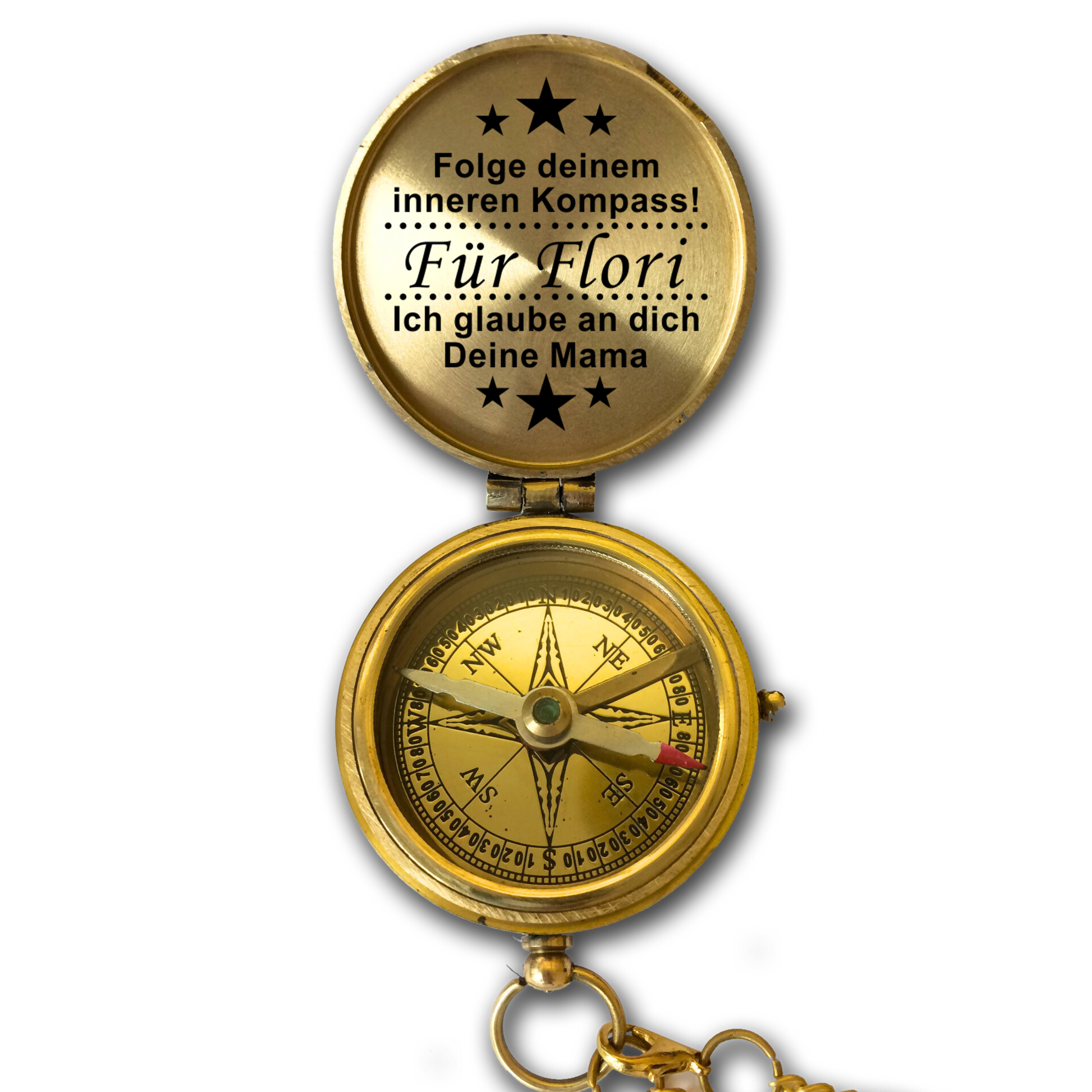 Kompass gold mit innengravur Sterne