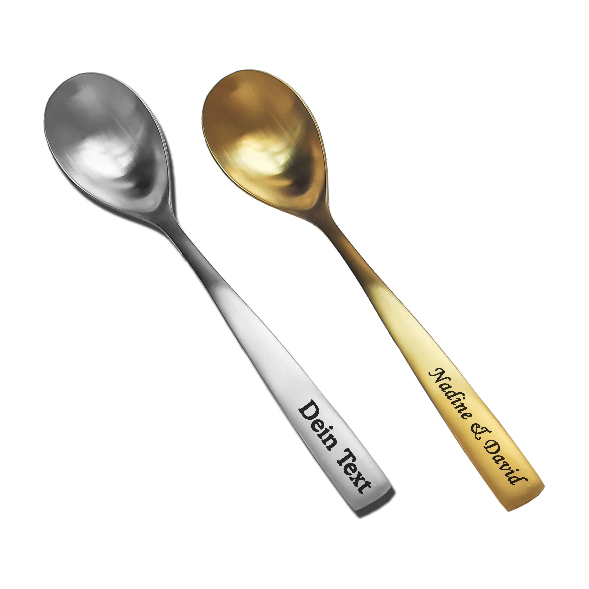 Löffel in silber und gold mit Text Wunsch Gravur