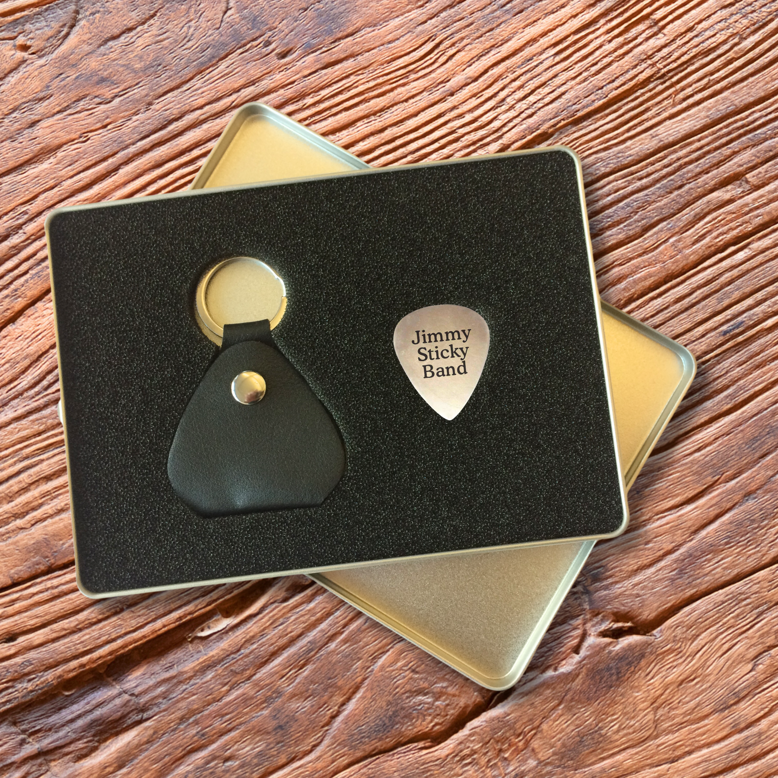 Plektrum Edelstahl mit Gravur in Geschenkbox