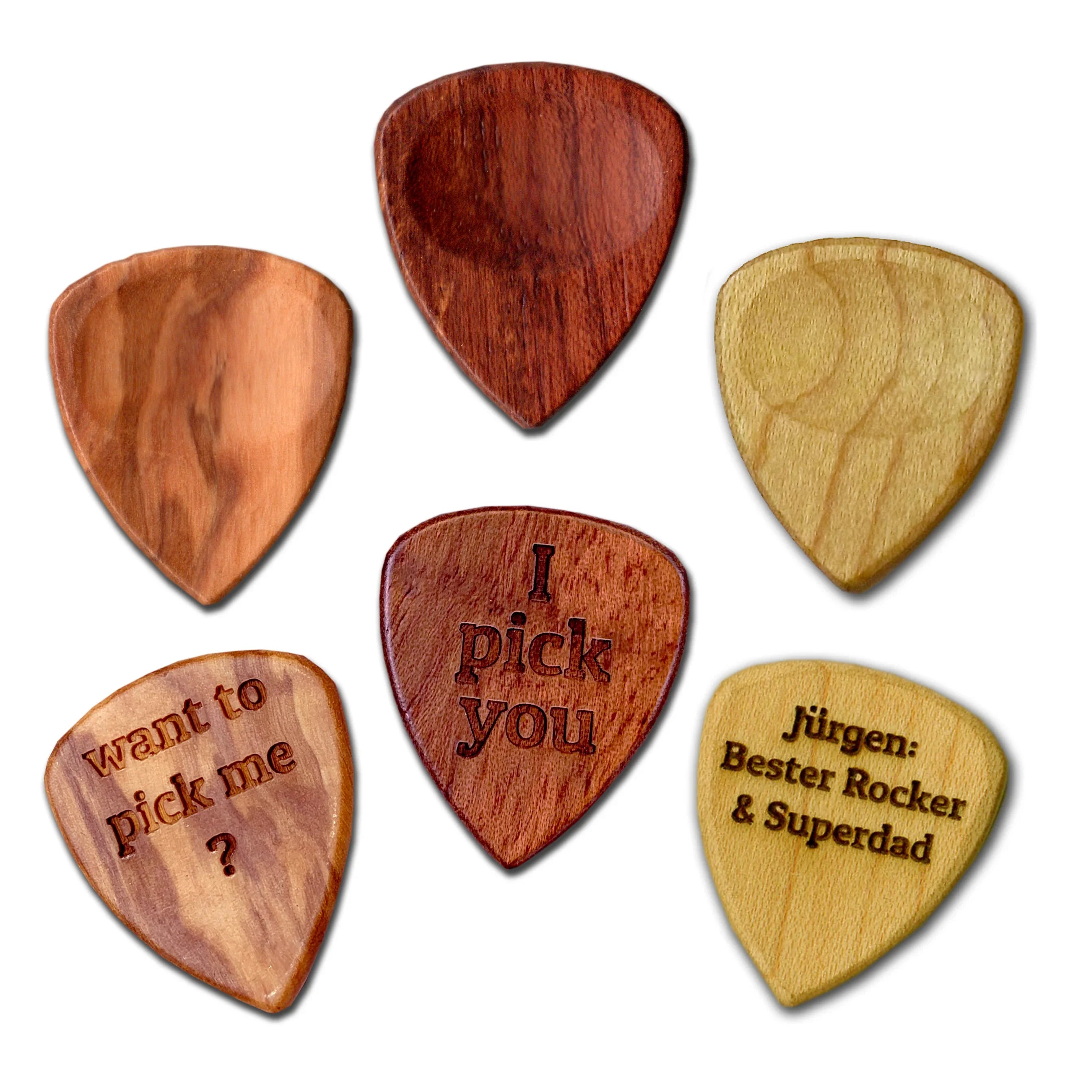 Plektrum Übersicht Ahorn, Rosenholz, Olivenholz