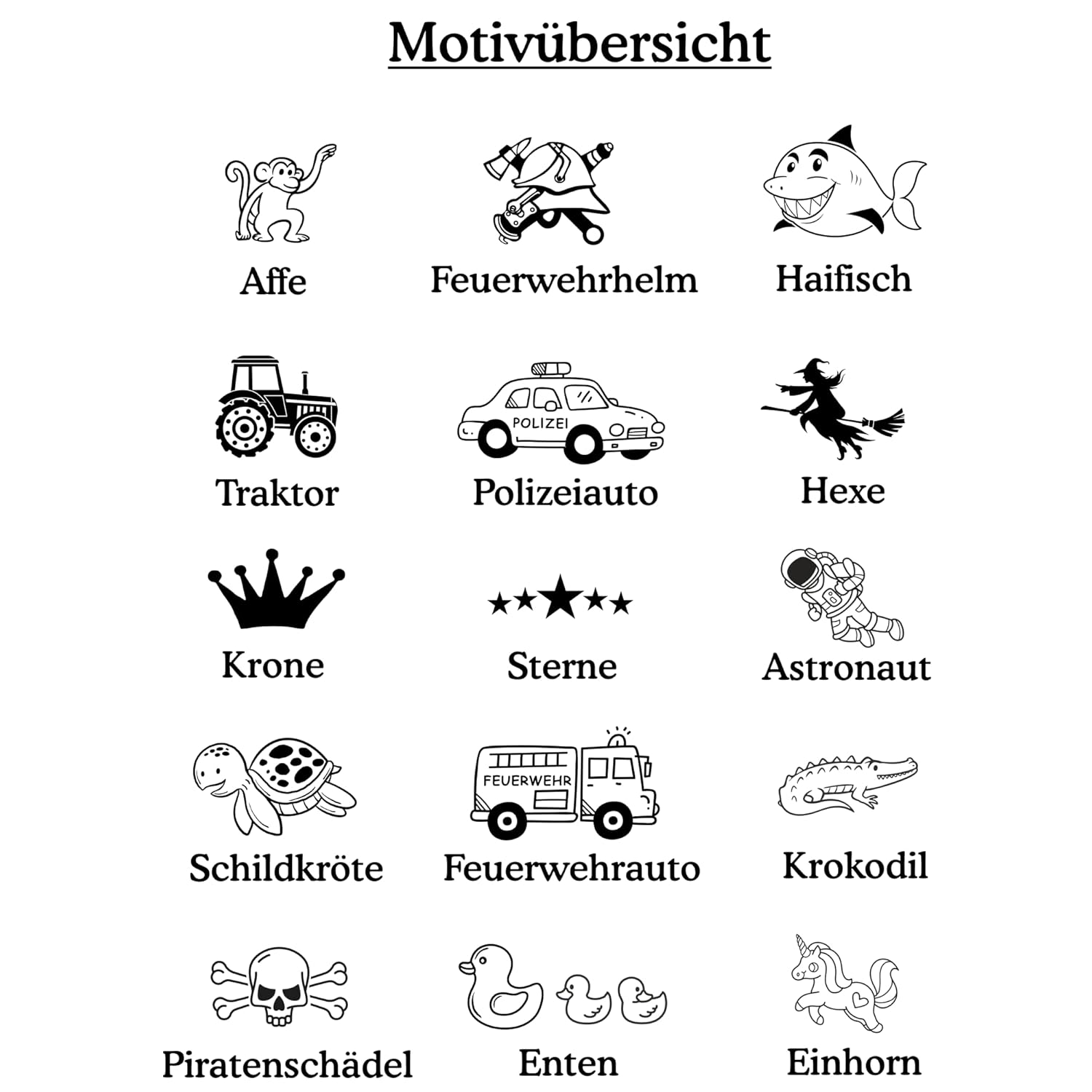 Übersicht Gravuren für Schnuller