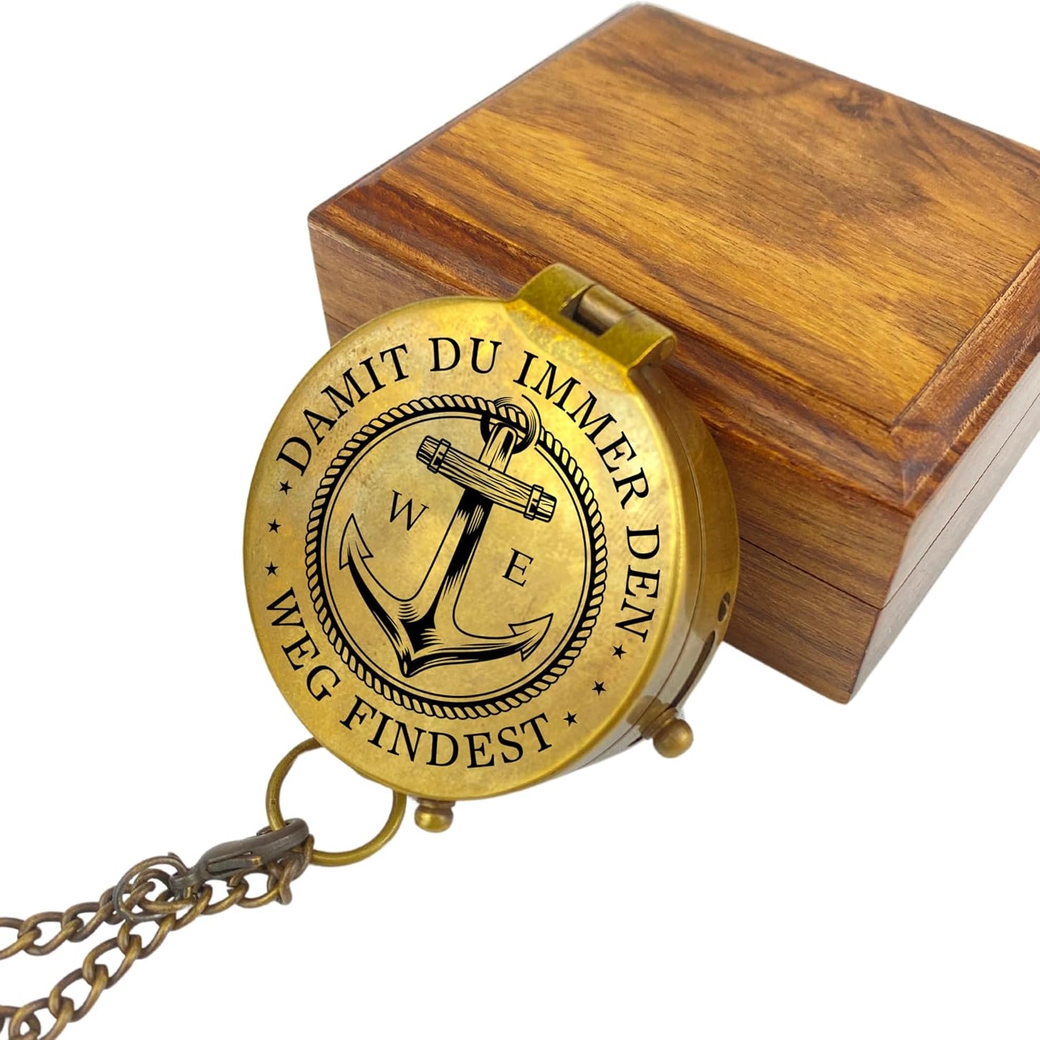 Holzbox mit Kompass vintage Gravur Anker