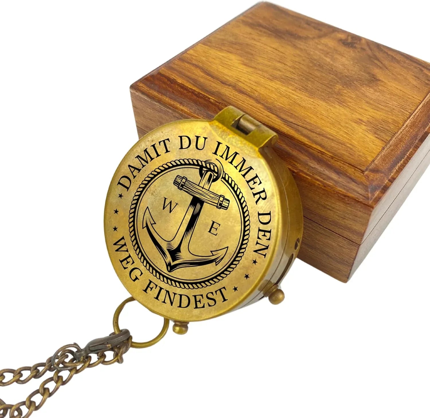 Holzbox mit Kompass vintage Gravur Anker