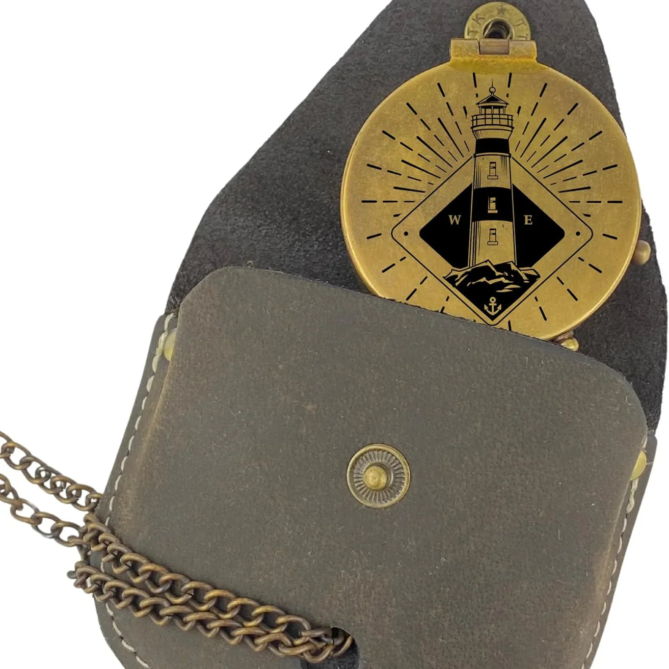 Lederetui mit Kompass vintage gravur Leuchtturm