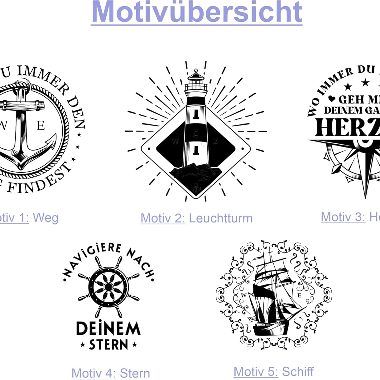 Motivübersicht nautische Motive für Kompassgravur