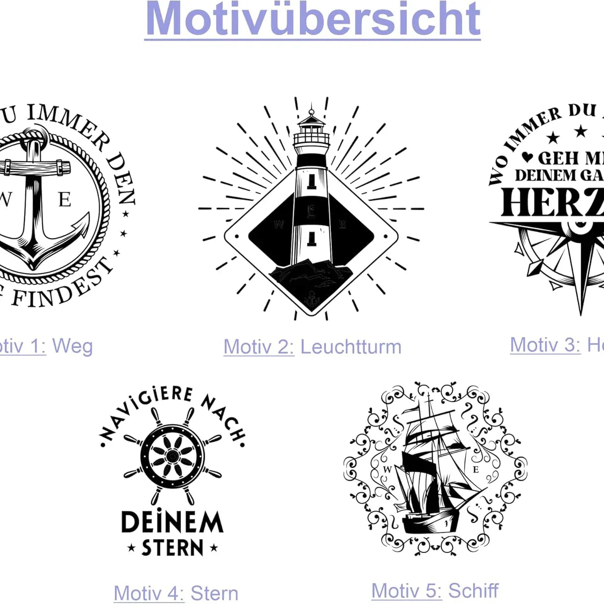 Motivübersicht nautische Motive für Kompassgravur