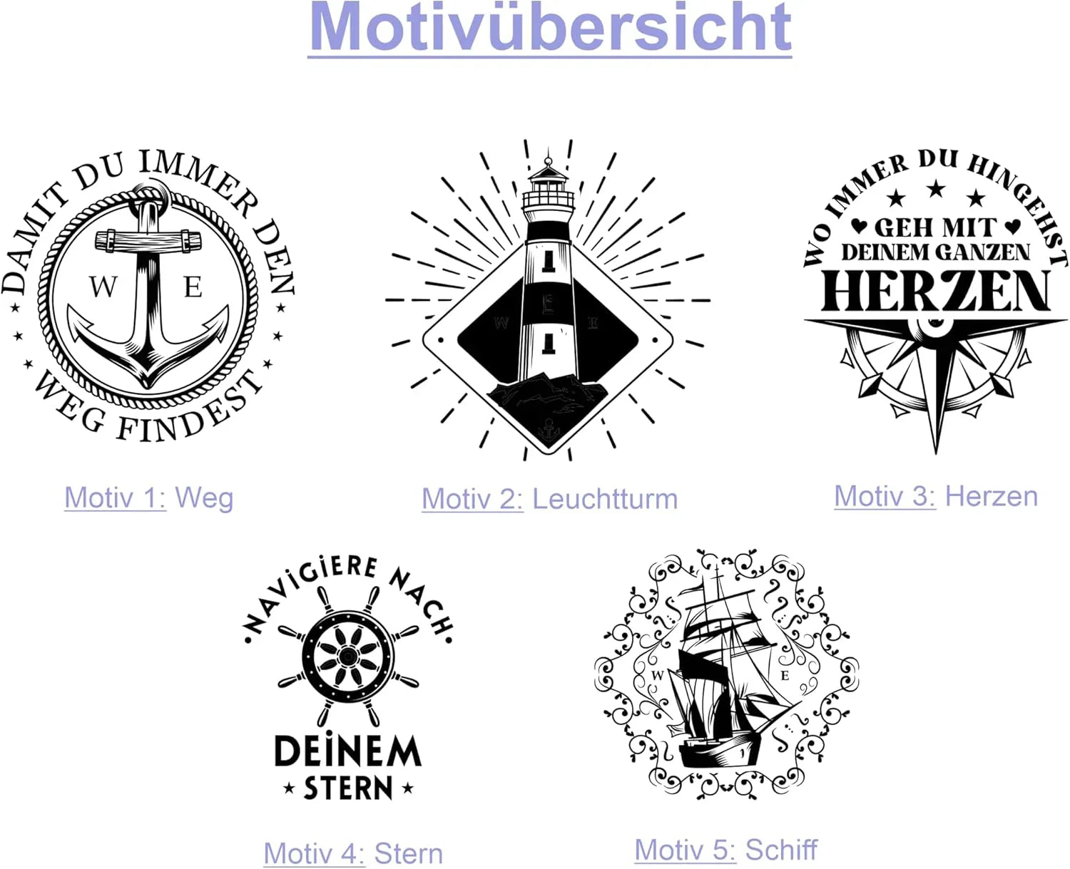 Motivübersicht nautische Motive für Kompassgravur