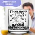 Glas mit Textgravur und Katzenbild darauf 