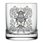Glas mit Gravur eines Wikingers
