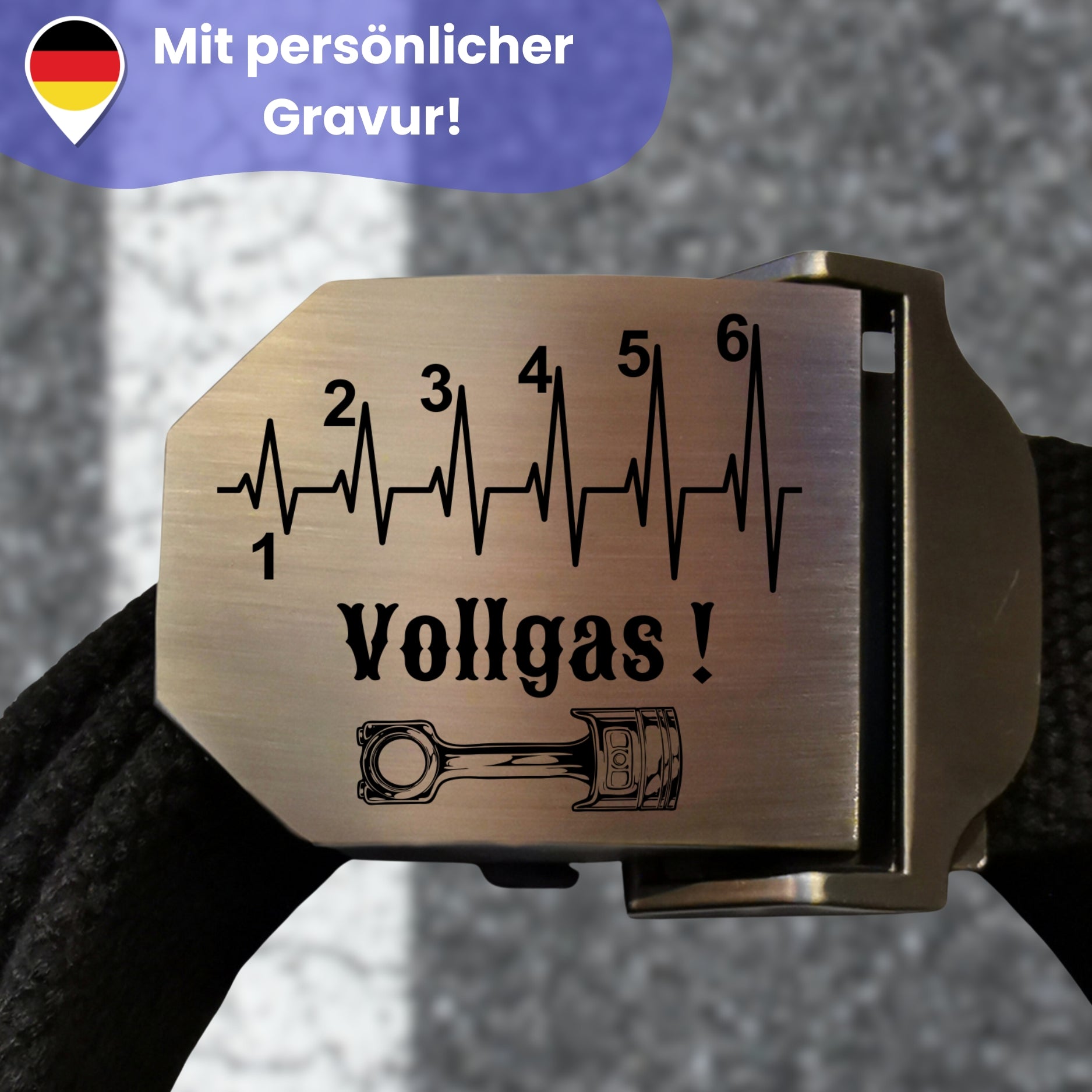 Gürtel Stoff mit Motorradgravur Puls