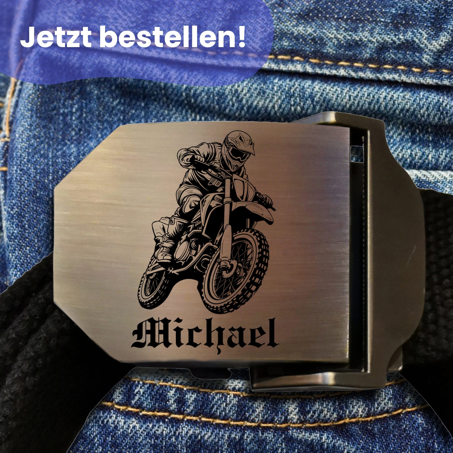 Gürtel mit Motorradgravur Motocross
