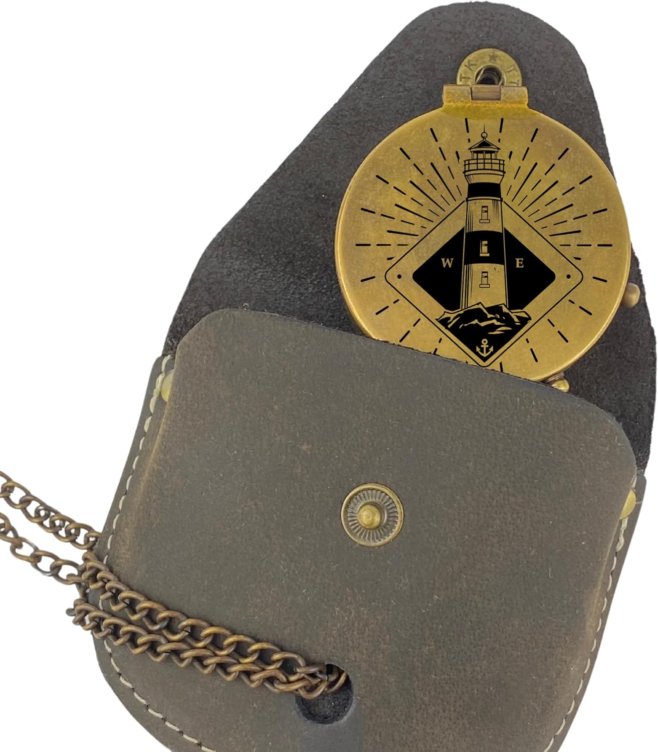 Lederetui mit Kompass vintage gravur Leuchtturm